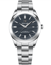 Luminous men's mechanical watch by Zen, showcasing a sleek silver dial, luminous hands, and stainless steel bracelet.