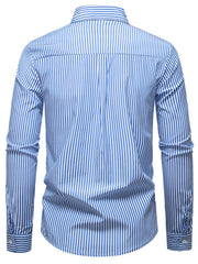 Men's striped woven long sleeve shirt by Trendsi, cotton blend button-down with a stylish pattern, shown in the image.