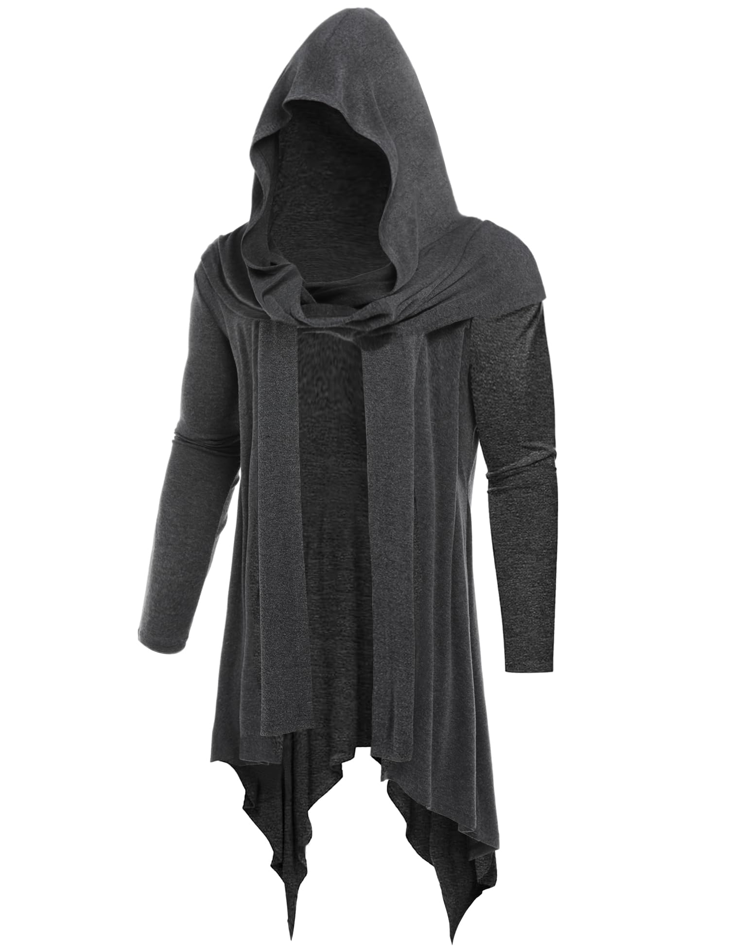 Men's long-sleeve shawl collar cardigan sweater by Memories but Unique, featuring a hood, supersoft fabric, and casual style.