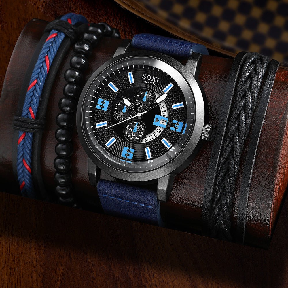 Men's business quartz watch set from Memories but Unique featuring a sleek black strap and classic analog display.