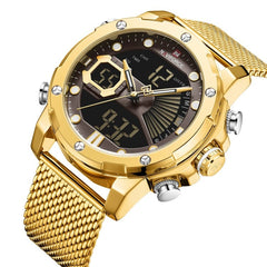 Men's sports watch by Memories but Unique with a black band and digital display on a white background.
