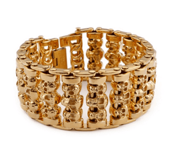 Men's titanium steel skull bracelet featuring punk style design, showcasing bold metal links and intricate skull details.