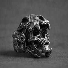 Gothic punk skull men's ring by Memories but Unique featuring a bold skull design in dark metal style jewelry