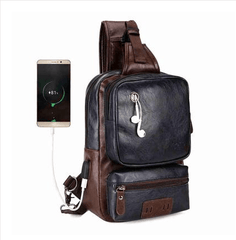Men's travel casual shoulder crossbody bag by Memories but Unique, featuring a compact design with adjustable strap and multiple compartments.
