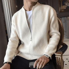 Men's cardigan by Memories but Unique, featuring a cozy knit fabric and classic design in neutral tones.