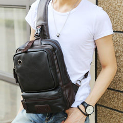 Men's travel casual shoulder crossbody bag by Memories but Unique, shown with adjustable strap and multiple compartments for convenience.