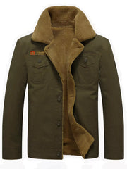 Men's plus size fleece-lined button-up jacket with pockets, stylish outerwear by Trendsi, ideal for cold weather.