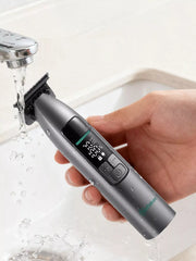 Rechargeable cordless hair clipper with LED display, waterproof design, portable Trendsi hair grooming tool with adjustable blades.