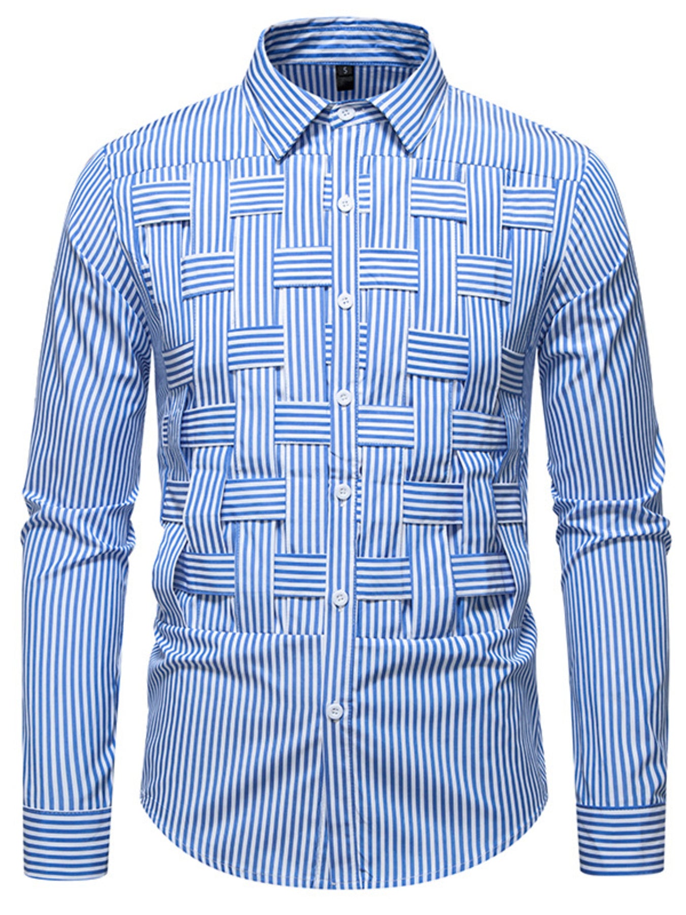 Men's long sleeve woven shirt with striped pattern, cotton blend, button-down style from Trendsi.