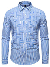 Men's long sleeve woven shirt with striped pattern, cotton blend, button-down style from Trendsi.