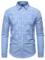 Men's long sleeve woven shirt with striped pattern, cotton blend, button-down style from Trendsi.