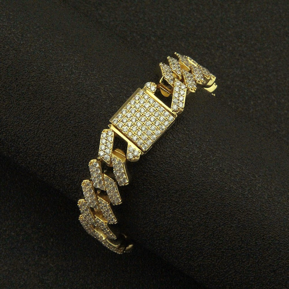 Men's Miami Cuban link bracelet by Memories but Unique, featuring bold, shiny gold-tone hip hop jewelry design with thick, interlocking links.