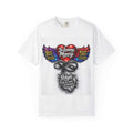 Personalized memorial heart wings T-shirt by Printify featuring "In Loving Memory" tribute design on soft fabric.