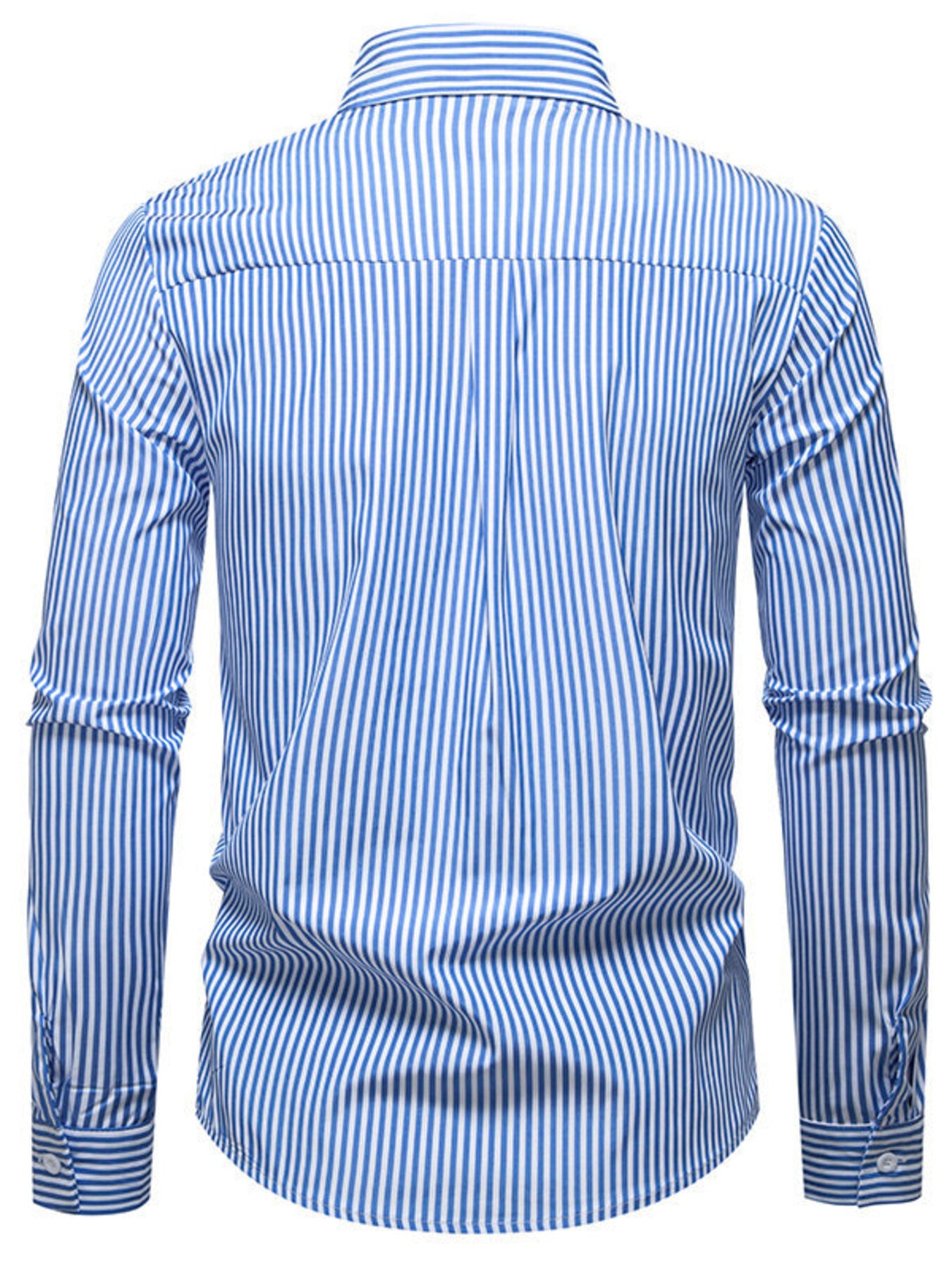 Men's striped woven long sleeve shirt by Trendsi, cotton blend button-down with a stylish pattern, shown in the image.