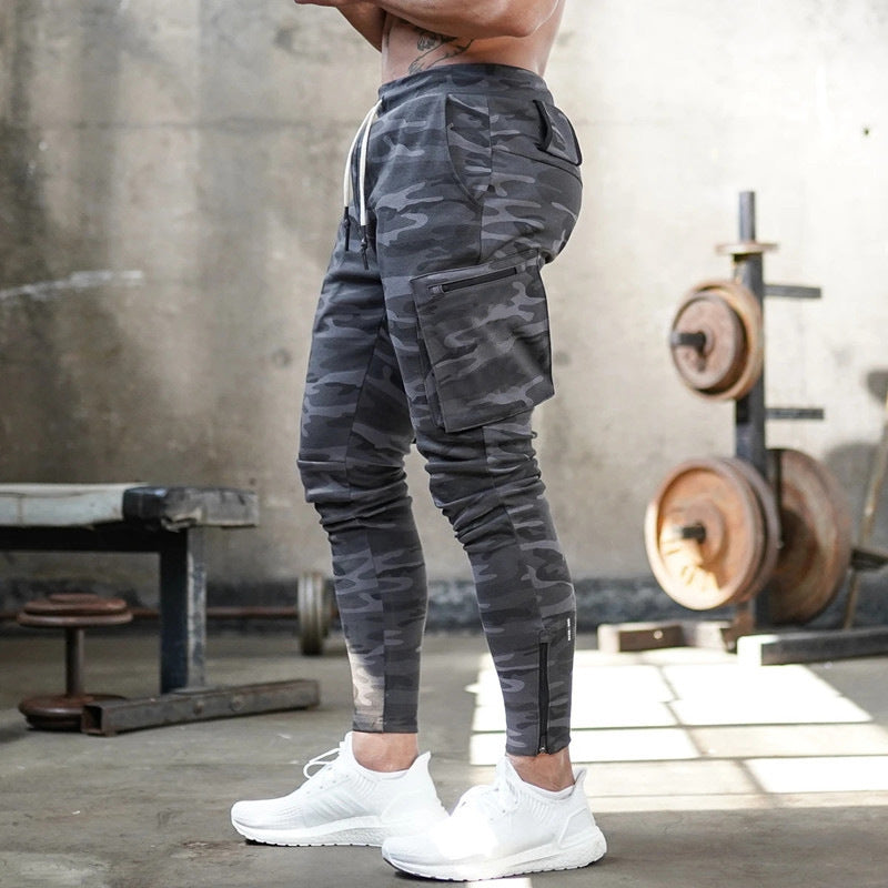 Men's casual camouflage cotton overalls with zipper details, versatile sports and fitness trousers by Memories but unique.