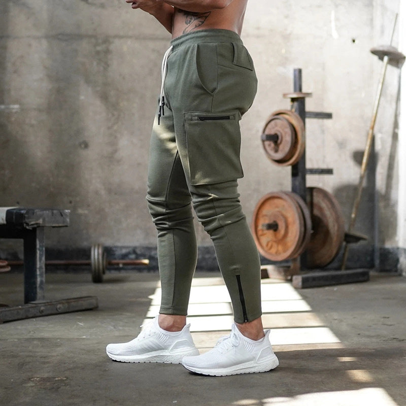 Men's camouflage cotton casual overalls with zipper details, designed for versatile sports, running, and fitness activities.