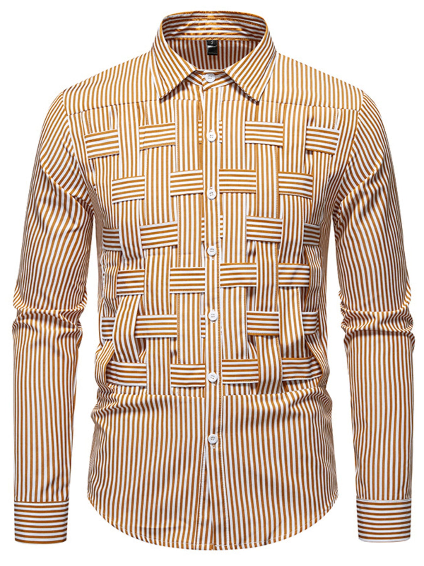 Men's long sleeve woven shirt with striped pattern, cotton blend fabric, button-down style from Trendsi.
