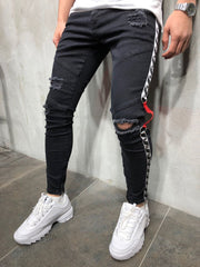 Men's Ribbon Jeans by Memories but Unique featuring a stylish denim design with ribbon accents and classic five-pocket styling.