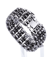 Men's titanium steel skull bracelet featuring punk style design, with intricate details and a bold, edgy appearance.