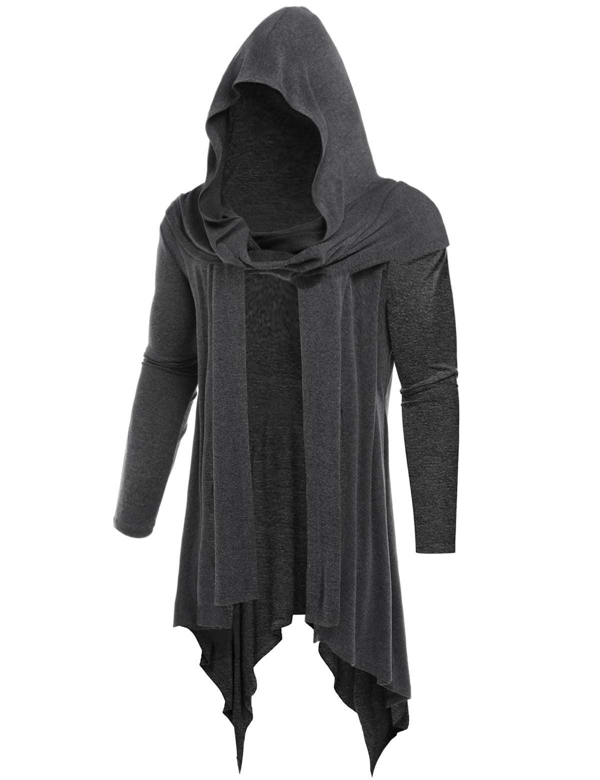 Men's long-sleeve shawl collar cardigan sweater by Memories but Unique, featuring a hood, supersoft fabric, and casual style.