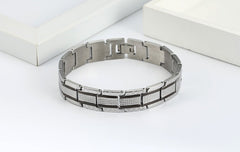 Men's stainless steel bracelet with gold edge, featuring a sleek and modern jewelry design from Memories but Unique.