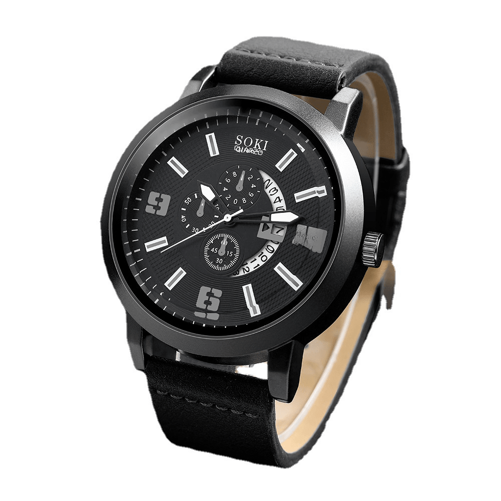 Men's business quartz watch set by Memories but Unique, featuring a sleek stainless steel strap and classic round dial.