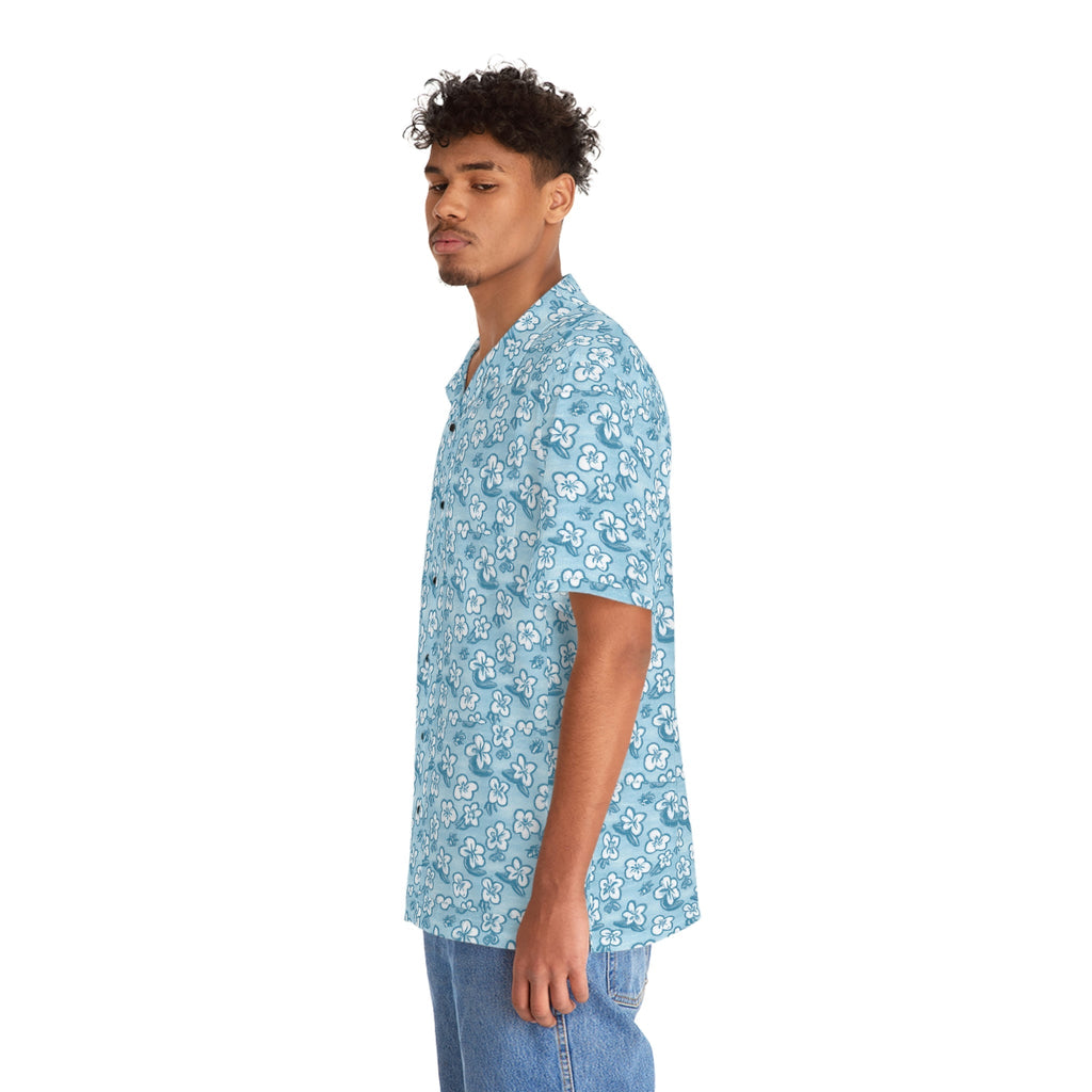 Men's Azul Tropical Flower Hawaiian shirt with vibrant floral pattern, lightweight fabric, and short sleeves.