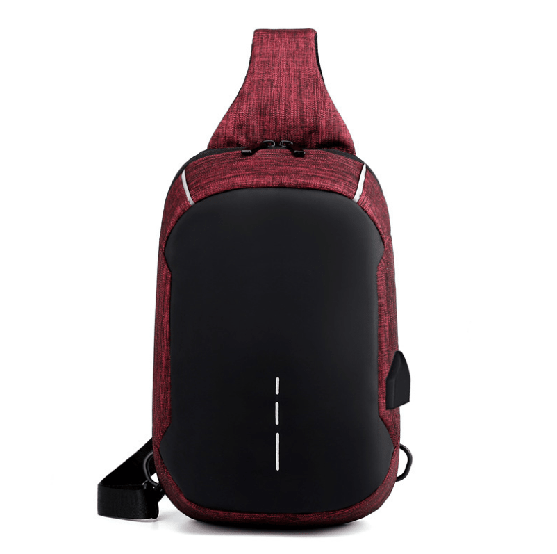 Waterproof anti-theft men's travel chest bag by Memories but Unique, featuring secure compartments and adjustable straps.