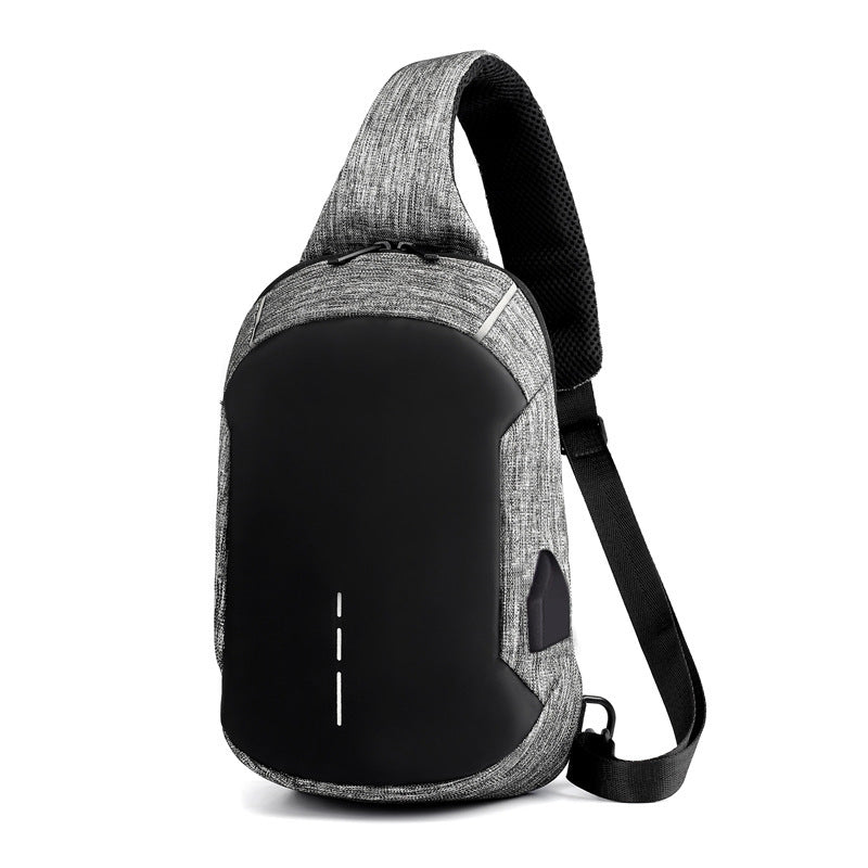Waterproof anti-theft men's travel chest bag by Memories but Unique, showing secure front pockets and adjustable strap design.