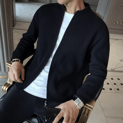 Men's cardigan from Memories but Unique, soft knit fabric, navy blue color, with button-front design and ribbed cuffs.