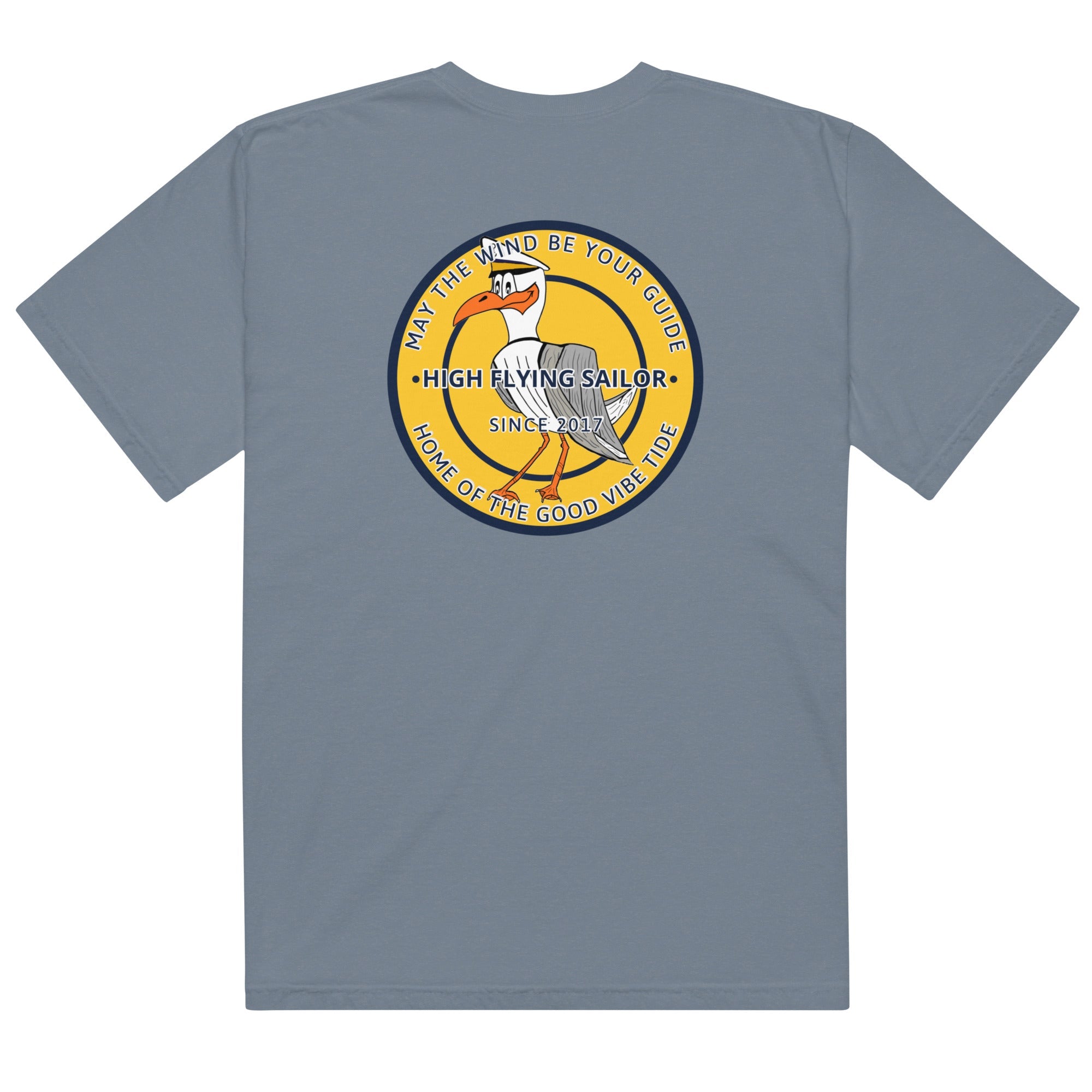 Men’s High Flying Sailor Heavyweight T-shirt by Memories But Unique featuring a nautical sailor design on durable cotton fabric.