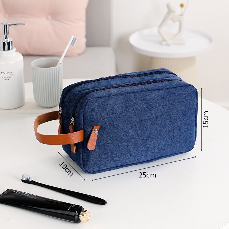 Men's travel toiletry bag for skincare storage by Memories but Unique, showing a compact bag with compartments for grooming essentials.