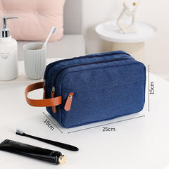 Men's travel toiletry bag for skincare storage by Memories but Unique, showing a compact bag with compartments for grooming essentials.