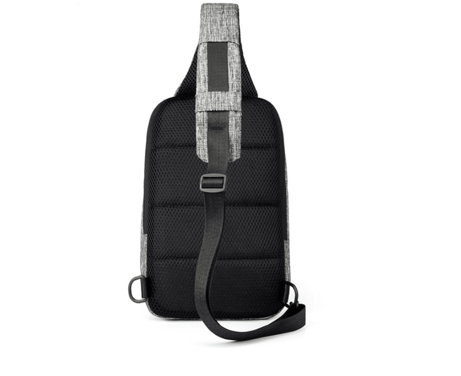 Waterproof anti-theft men's travel chest bag with multiple compartments, designed by Memories but Unique for secure carry.