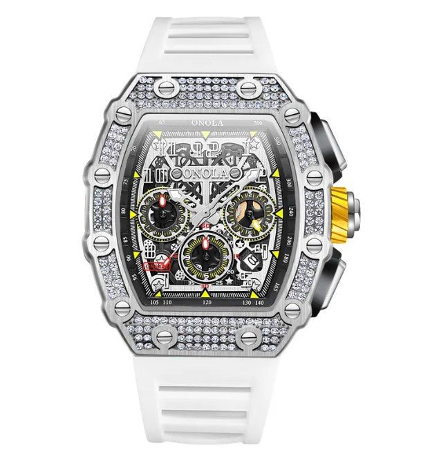 Men's ONOLA wrist watch by Memories but Unique with a sleek black dial and silver metal band, stylish and modern accessory.