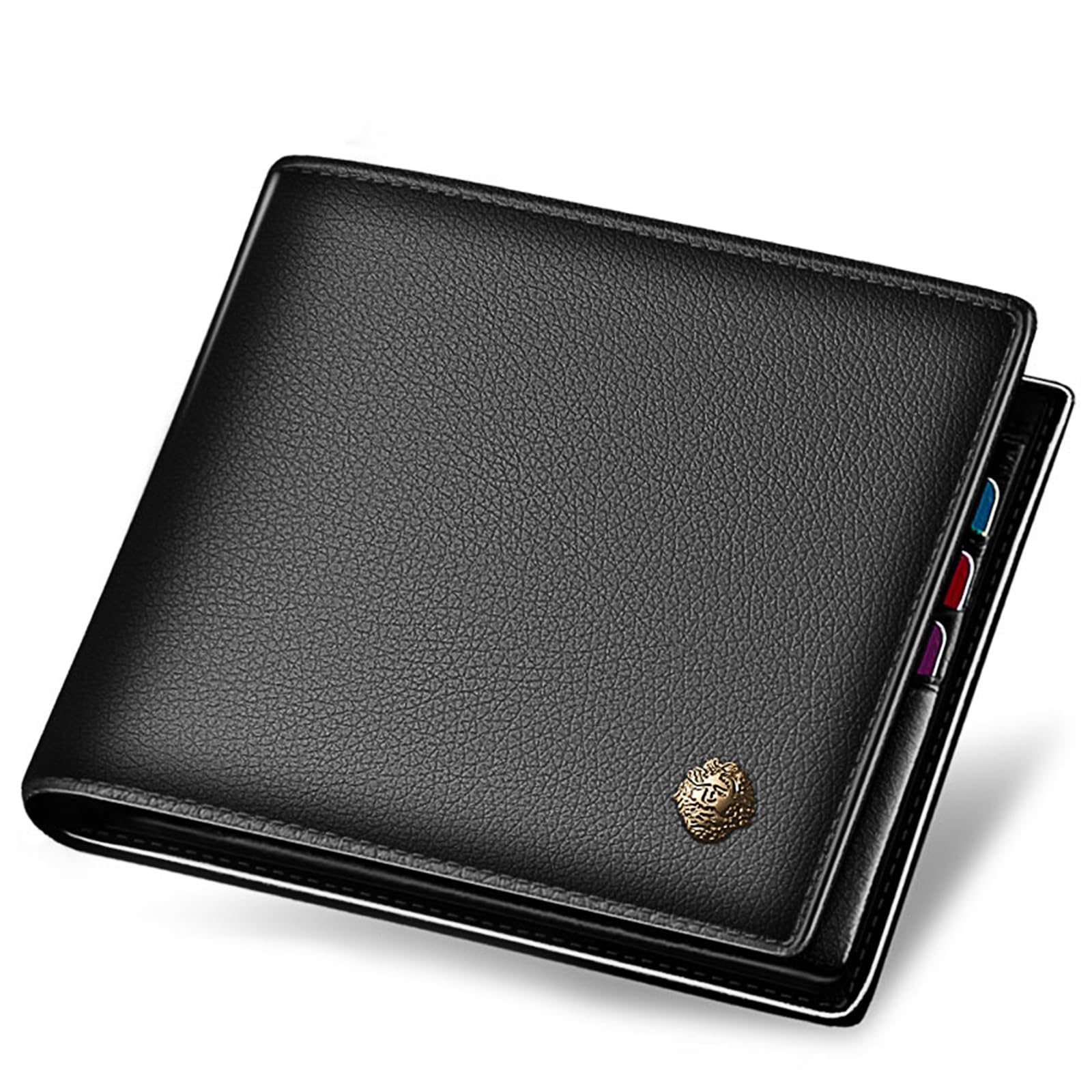 Genuine leather men's bifold wallet with zipper coin pocket, slim design, casual style, from Memories but Unique.