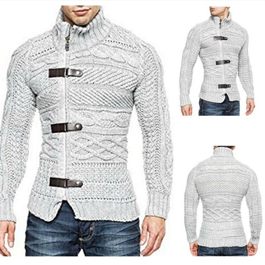 Men's knitted jacket by Memories but Unique, shown in a cozy, textured knit fabric, ideal for casual or layered winter wear.