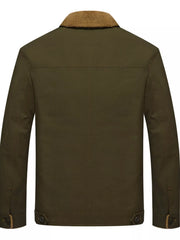 Men's plus size fleece-lined button-up jacket with pockets, casual outerwear by Trendsi, shown in navy with front pockets and cozy lining.