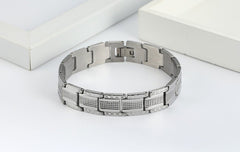 Men's stainless steel bracelet with gold edge, featuring a sleek, modern design and polished finish by Memories but Unique.