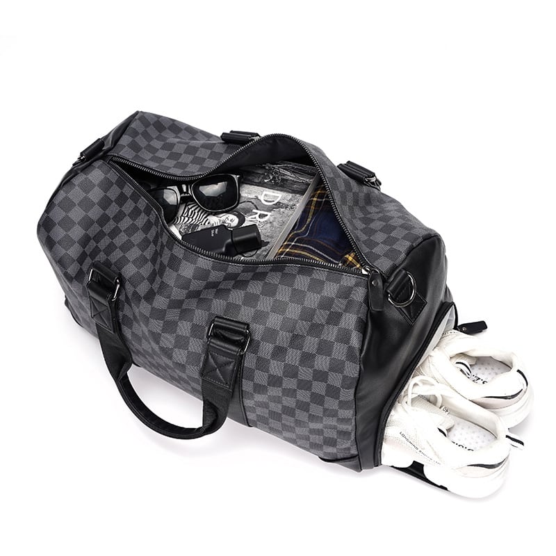 Men's horizontal portable travel fashion bag by Memories but Unique, featuring sleek design and compact size for easy carrying.