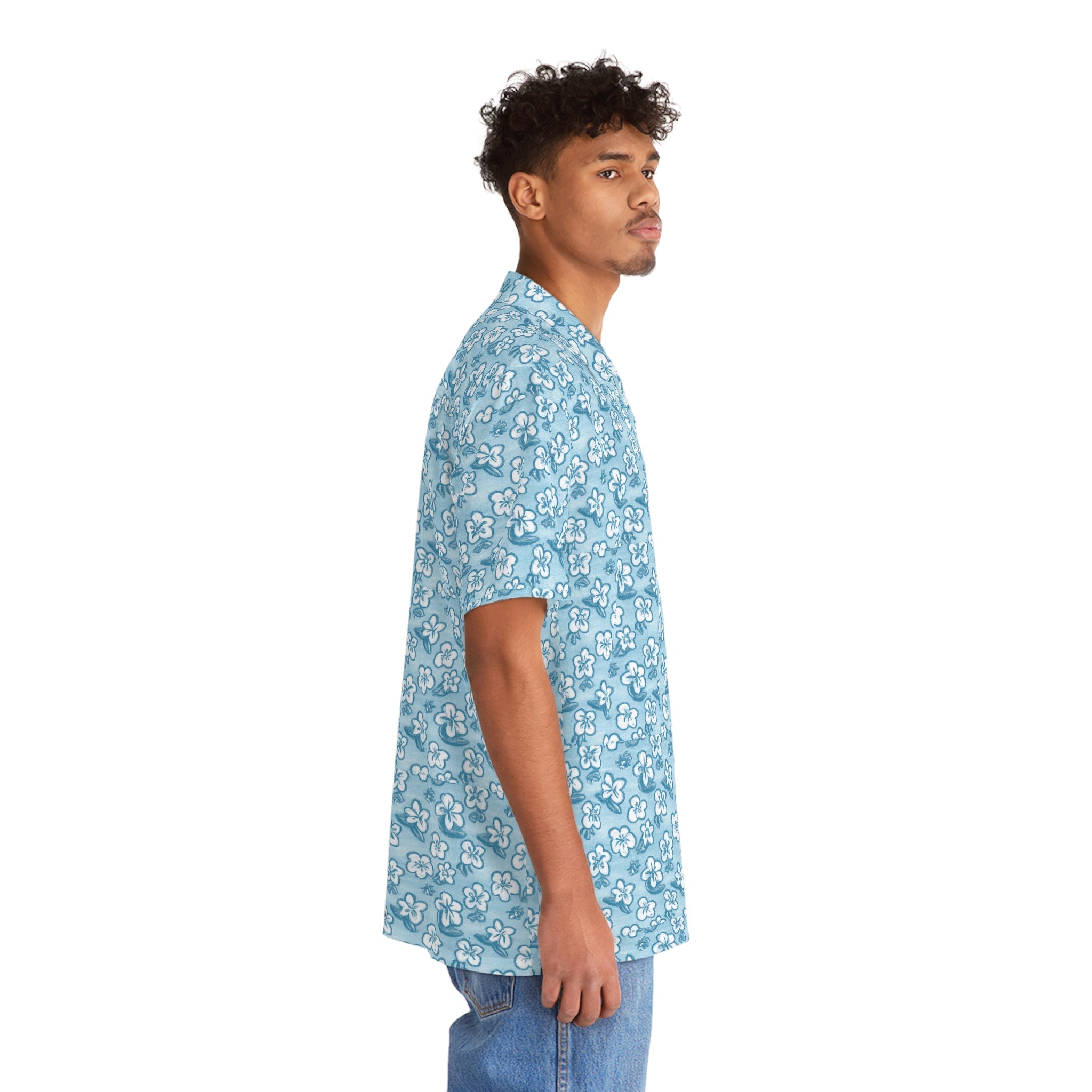Men's Azul Tropical Flower Hawaiian Shirt with vibrant floral print, casual short-sleeve shirt by ShineOn Fulfillment