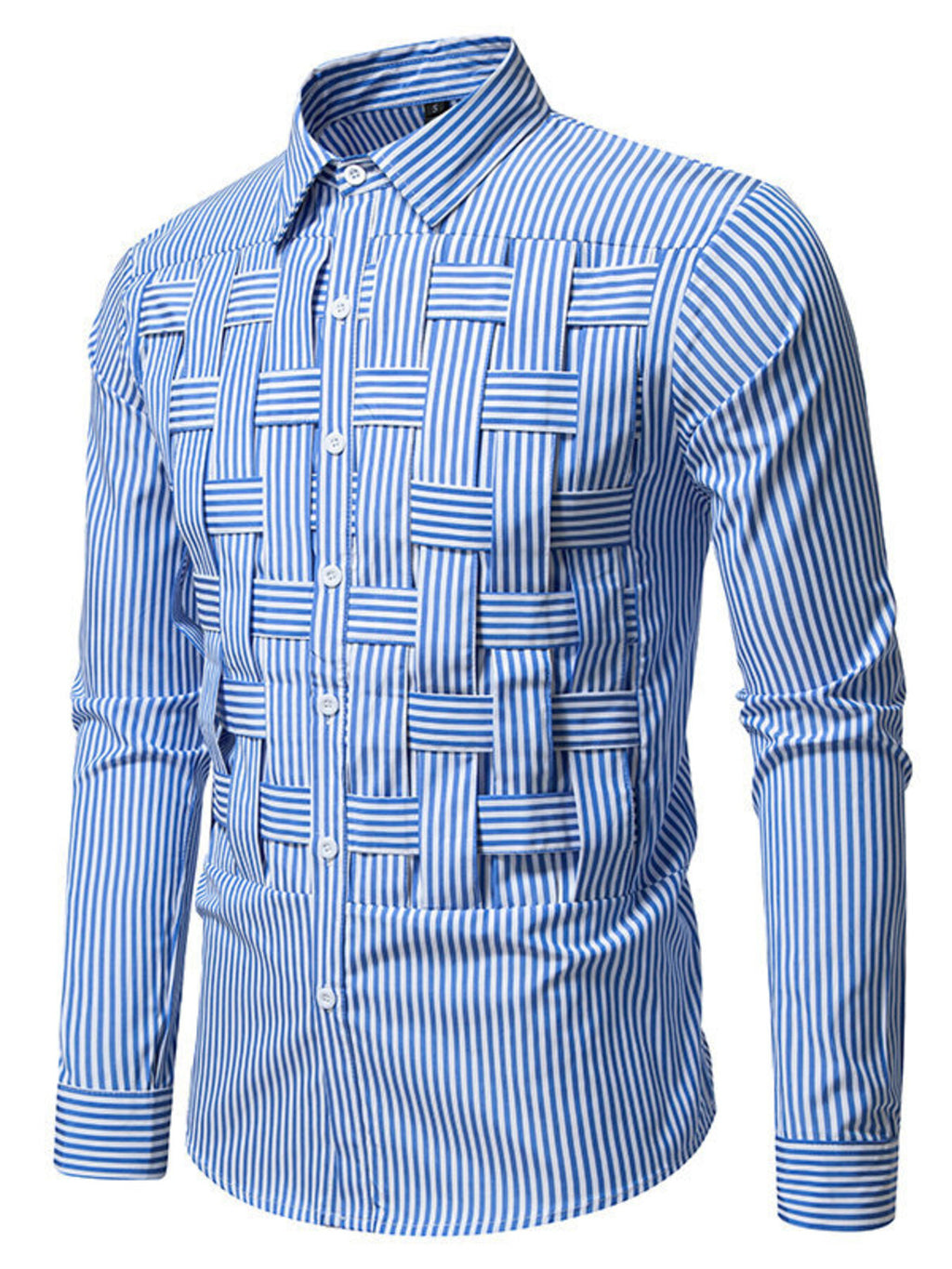 Men's long sleeve shirt with woven striped pattern, cotton blend fabric, button-down style, from Trendsi.