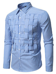Men's long sleeve shirt with woven striped pattern, cotton blend fabric, button-down style, from Trendsi.