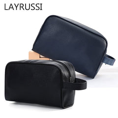 Men's travel cosmetic bag by Zen, made of PU leather, featuring a toiletry organizer with multiple compartments for toiletries.