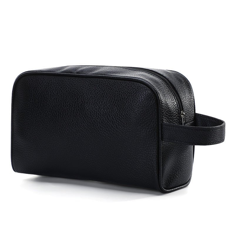 Men's travel cosmetic bag by Zen, made of PU leather, featuring a toiletry organizer with multiple compartments for toiletries.