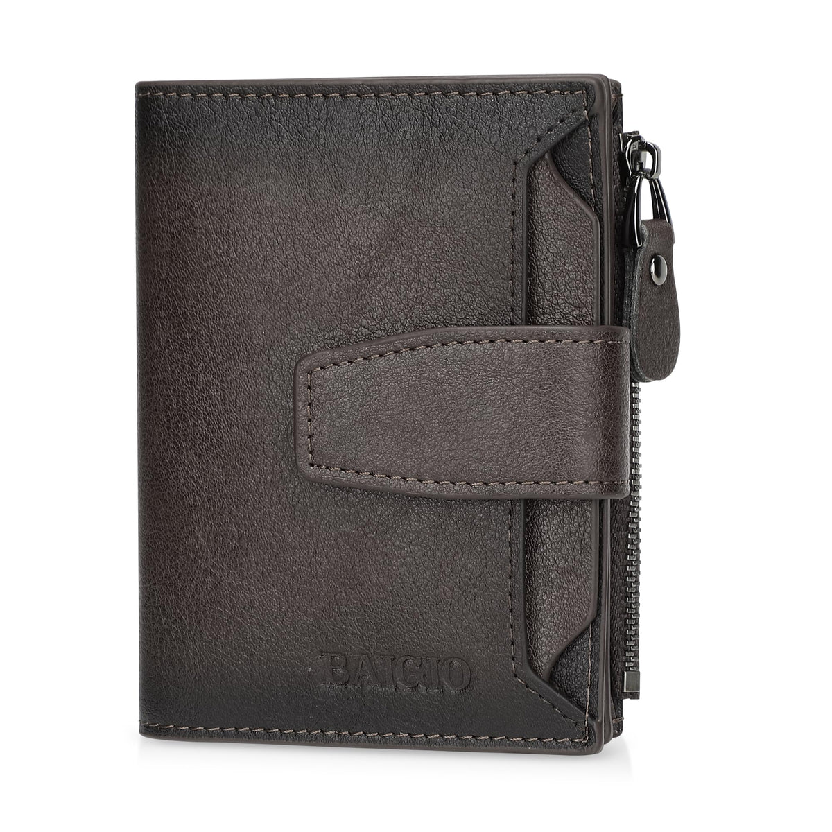 Memories but unique genuine leather men's bifold wallet with zipper, RFID card holder, coin pocket, and secure zip purse.