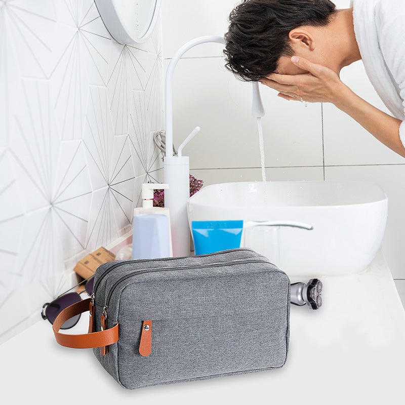 Men's travel toiletry bag by Memories but Unique with skincare storage compartments and durable fabric.