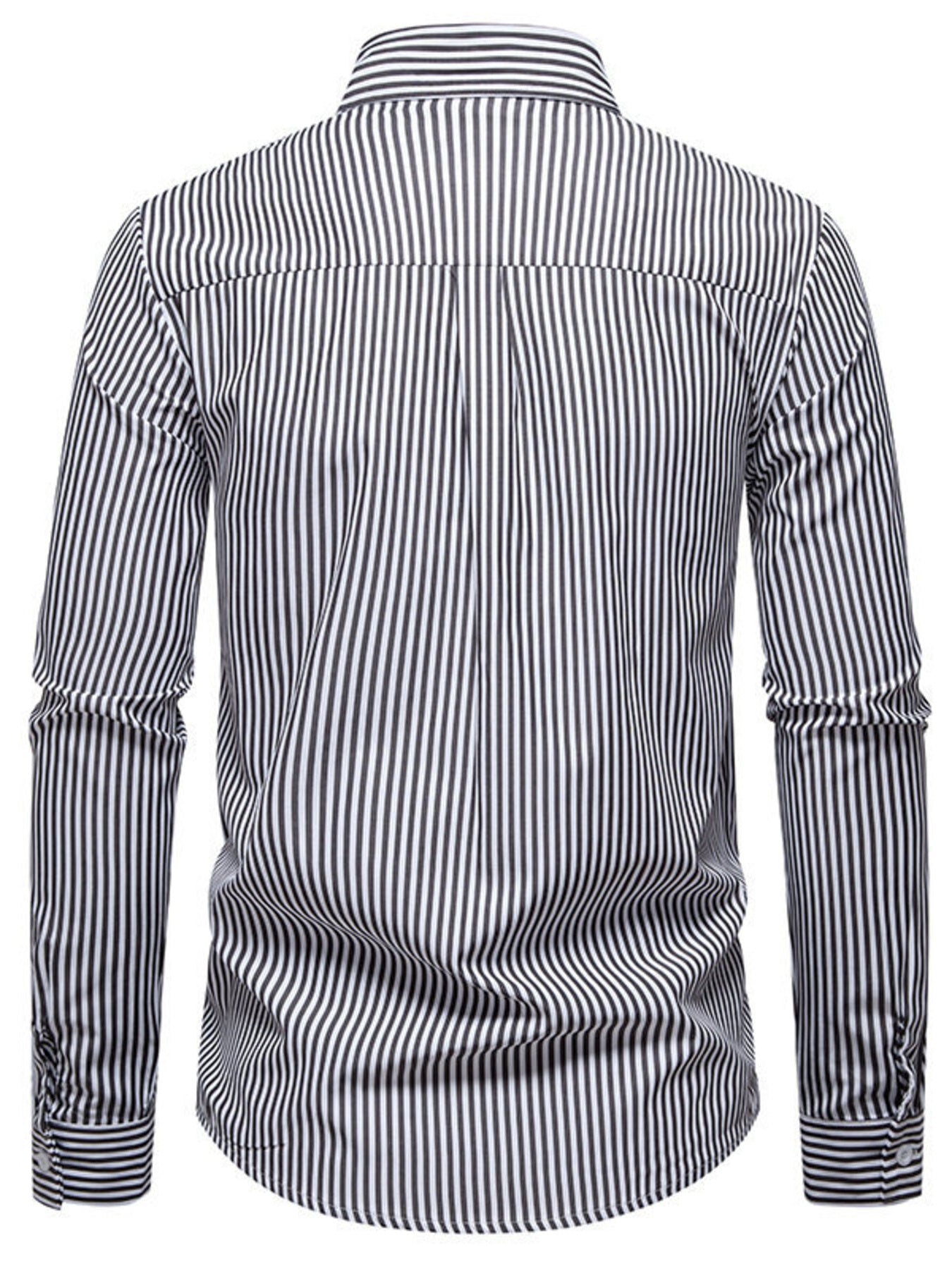 Men's long sleeve woven pattern shirt with stripes, cotton blend, button-down style, by Trendsi.