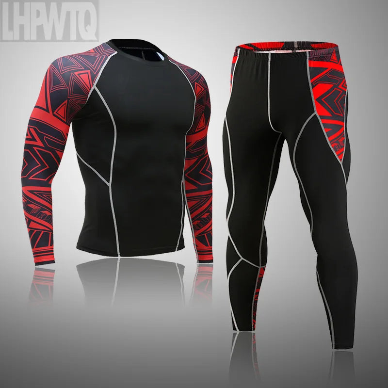 Men's Memories but Unique MMA rashguard sports suit with quick-drying, compression leggings for fitness training and thermal underwear.