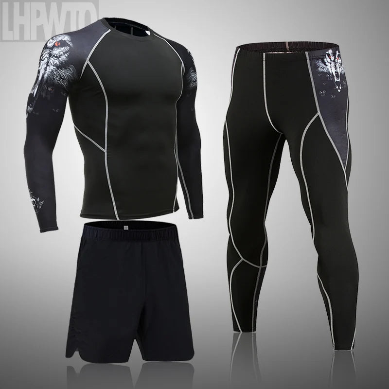 Men's Memories but Unique MMA rashguard sports suit with quick-drying, compression leggings for fitness and training.